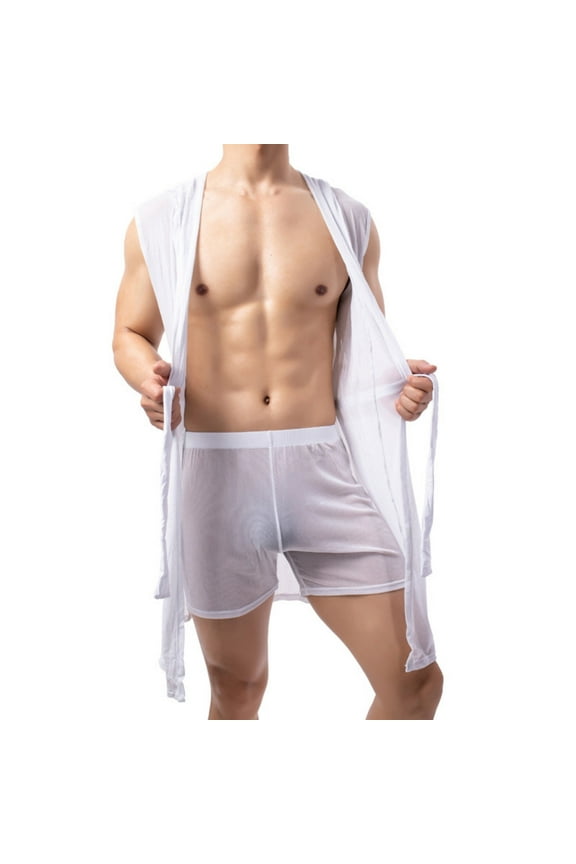 Plus Size Men's Cottons Bathrobe,Long Robes for Men's House Robes,Mens Solid Color Lightweight Hooded Robe Sleeveless Long Length with Straps Bathrobe Home Loungewear Sleepwear