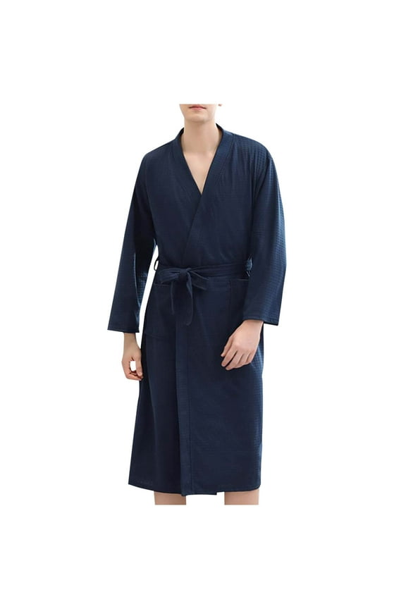 Plus Size Men's Cottons Bathrobe,Long Robes for Men's House Robes,Mens Solid Color Waffles Knit Bathrobe Quickly Dry with Pockets Straps Home Loungewear Sleepwear
