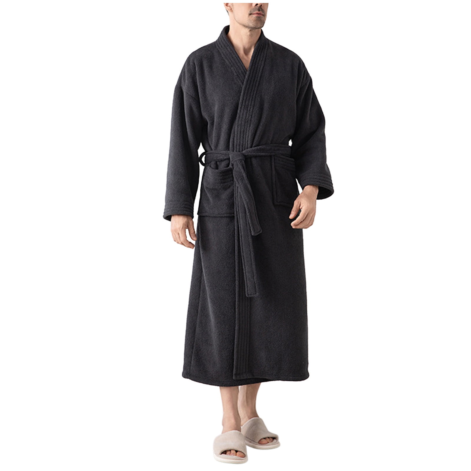 Agkizg Plus Size Men's Fleece Bathrobe,Long Robes for Men's House Robes ...