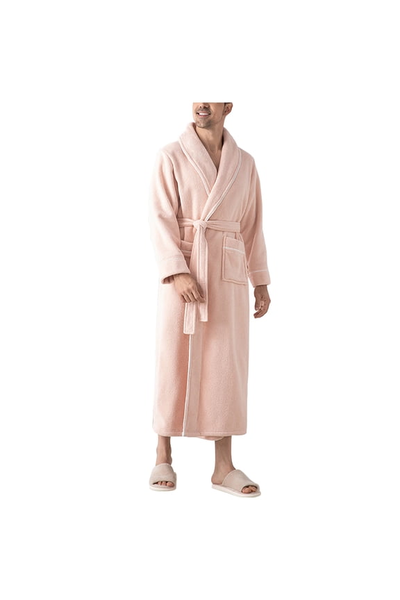 Plus Size Men's Fleece Bathrobe,Long Robes for Men's House Robes,Unisex Bathrobe Casual Long Sleeve Long Length Fleece Robe with Straps Plus Size Sleepwear Loungewear Home Wear