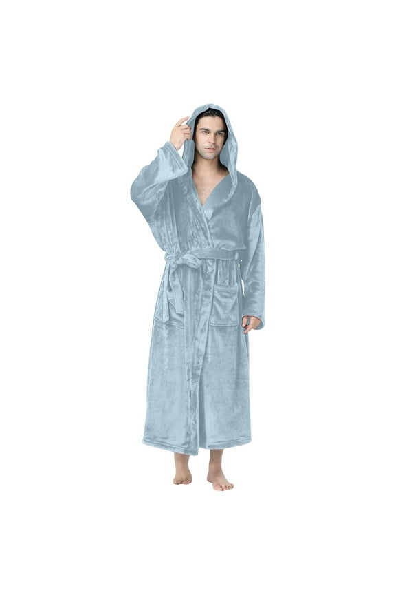 Plus Size Men's Fleece Lined Bathrobe,Long Robes for Men's House Robes,Mens Bathrobe Hooded Plushs Long Sleeve Robe with Straps Pockets Long Length Sleepwear Loungewear Bath Wear