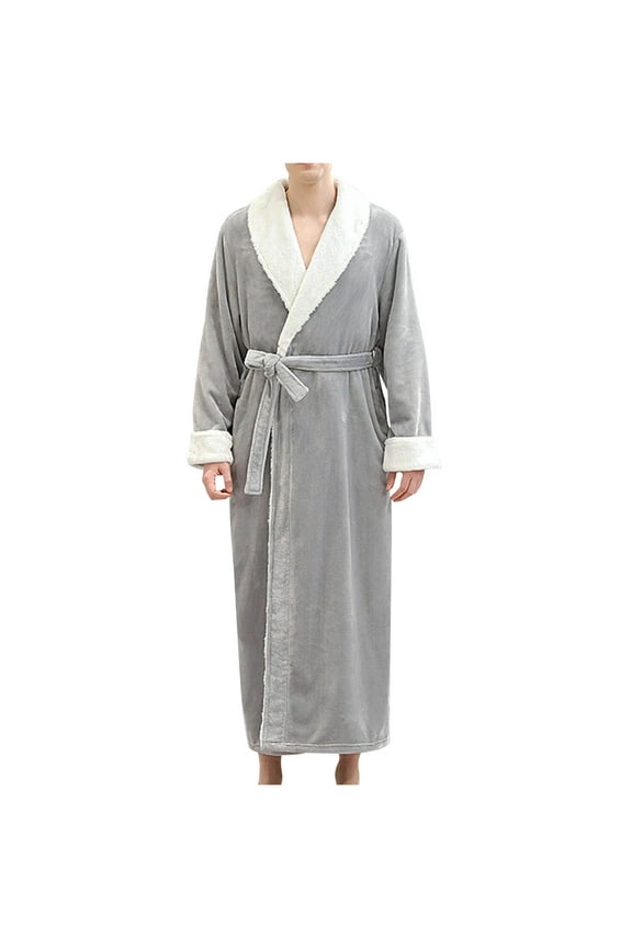 Plus Size Men's Fleece Lined Bathrobe,Long Robes for Men's House Robes,Mens Bathrobe Thickened Extended Flannel Robe Couple Matching Sleepwear Loungewear Home Wear Fall Winter