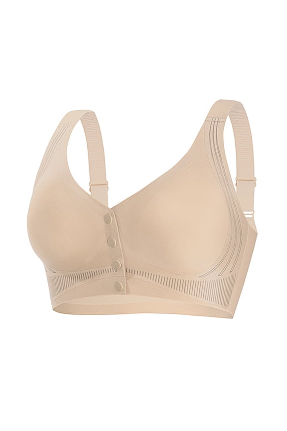 Plus Size Seamless Front Closure Tank Bra,Fixed Cup Wireless Daily Bra,Soft Stretchy Breathable Push Up All Day Casual Comfortable Bra (Women's or Women's Plus)