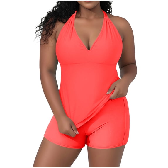 Agkizg Plus Size Solid Color Tankini Set,Adjustable Spaghetti Strap Two Piece Swimsuit with Built-in Bra Pads for Beach (Women's)
