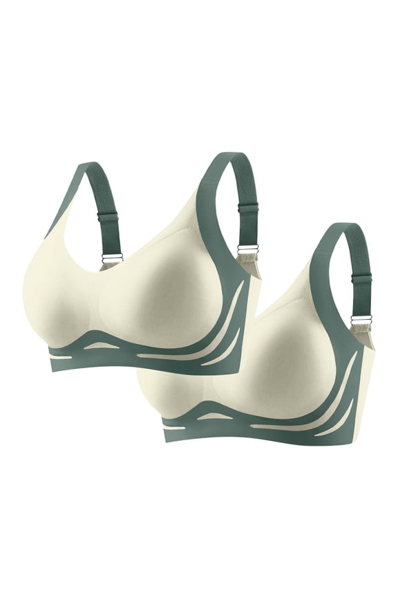 Plus Size Wireless Sports Bra Solid/Printed Fixed Cup Breathable Light Support Active Daily Bra,2-Pack (Women's or Women's Plus)