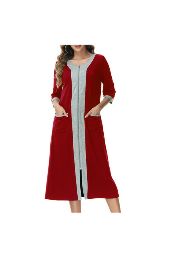 Plus Size Women's Cottons Bathrobe,Long Robes for Women's House Robes,Womens Casual Loose Fitting 3/4 Sleeve Sleep Dress Comfortable Pajamas Loungewear Home Wear