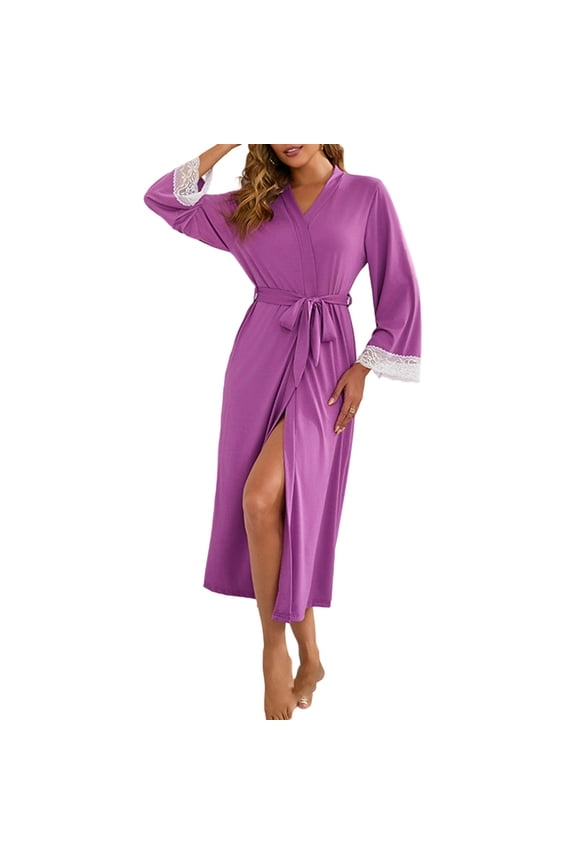 Plus Size Women's Cottons Bathrobe,Long Robes for Women's House Robes,Womens Open-Front Lace Sleep Dress 3/4 Sleeve Comfortable Loungewear Home Wear