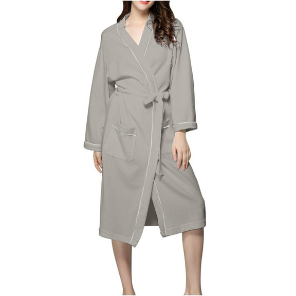 Agkizg Plus Size Women's Cottons Bathrobe,Long Robes for Women's House Robes,Womens Waffles Knit Robe Pajamas Bathrobe with Waist Tie Comfortable Loungewear Home Wear