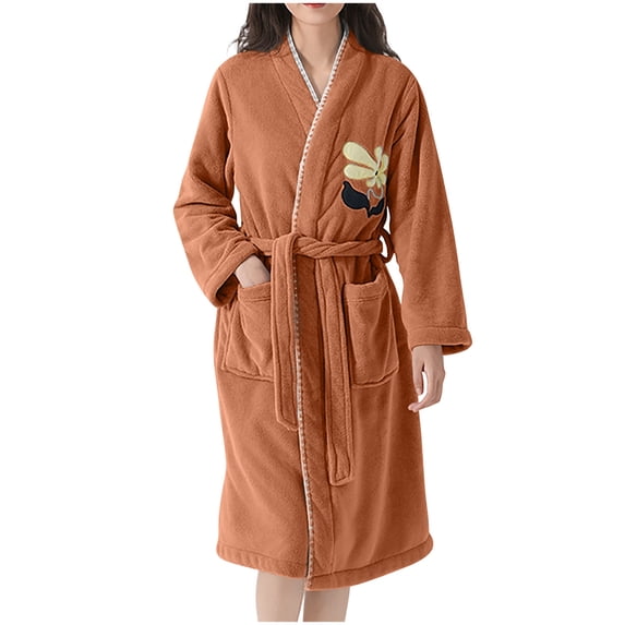 Agkizg Plus Size Women's Fleece Bathrobe,Long Robes for Women's House Robes,Winter Bathrobe Thick Fleece Robe Quickly Dry Absorbent with Straps Turn-Down Collar Sleepwear Loungewear Home Wear