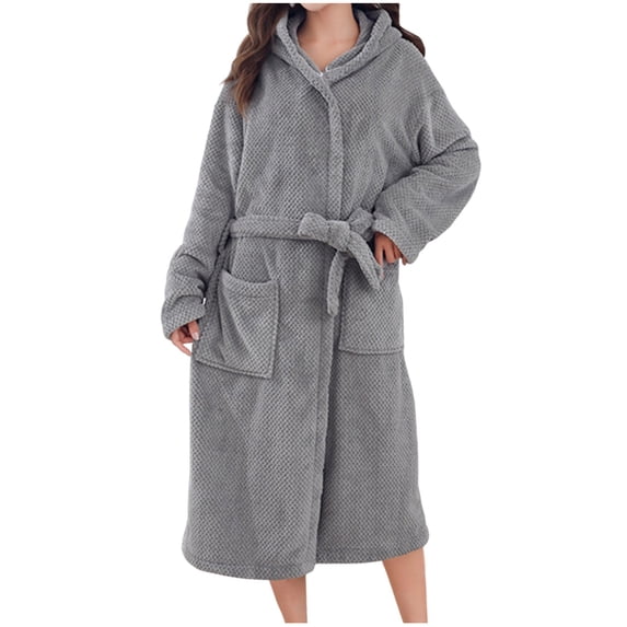 Agkizg Plus Size Women's Fleece Bathrobe,Long Robes for Women's House Robes,Winter Bathrobe Thick Fleece Solid Color Robe Quickly Dry Absorbent with Straps Hood Sleepwear Loungewear Home Wear