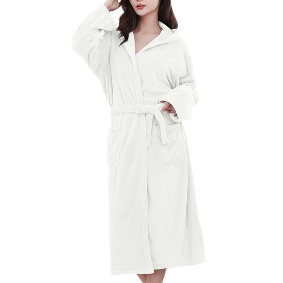 Agkizg Plus Size Women's Fleece Bathrobe,Long Robes for Women's House Robes,Womens Hooded Cottons Robe with Pockets Plushs Bathrobe Quickly Dry Absorbent Solid Color Warm Sleepwear
