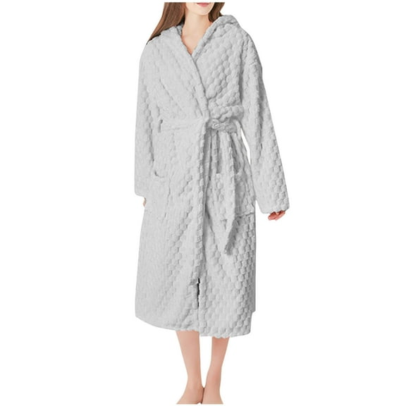 Agkizg Plus Size Women's Fleece Lined Bathrobe,Long Robes for Women's House Robes,Womens Fleece Bathrobe Set Long Robe with Hood Quickly Dry Absorbent Loungewear for Winter