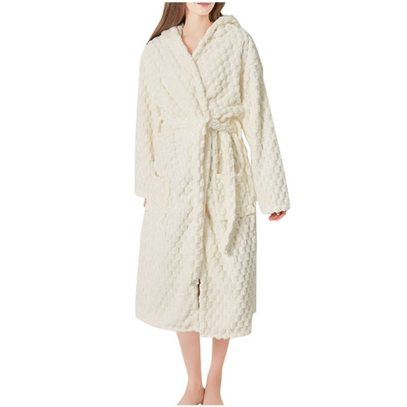 Agkizg Plus Size Women's Fleece Lined Bathrobe,Long Robes for Women's House Robes,Womens Fleece Bathrobe Set Long Robe with Hood Quickly Dry Absorbent Loungewear for Winter