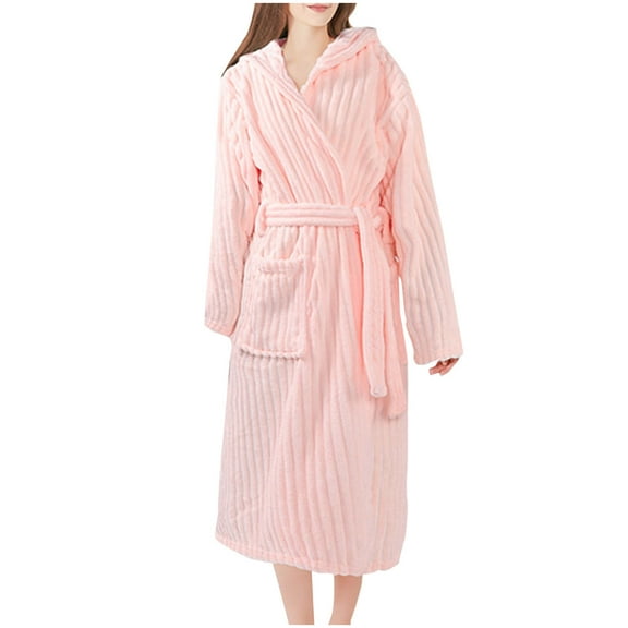 Agkizg Plus Size Women's Fleece Lined Bathrobe,Long Robes for Women's House Robes,Womens Fleece Bathrobe Set Long Robe with Hood Quickly Dry Absorbent Loungewear for Winter