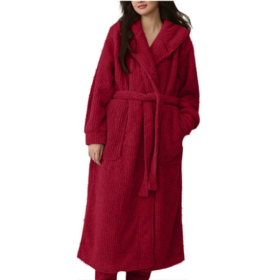 Agkizg Plus Size Women's Fleece Lined Bathrobe,Long Robes for Women's House Robes,Womens Hooded Long Sleeve Fleece Robe Solid Color with Pockets Bathrobe Extended Length Sleepwear