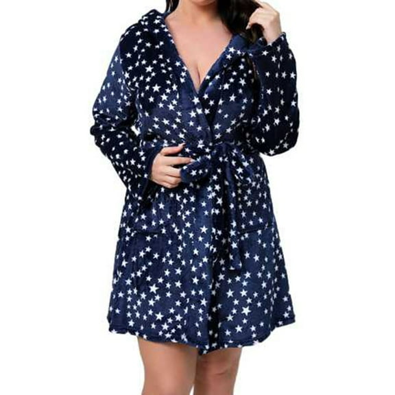 Agkizg Plus Size Women's Fleece Lined Bathrobe,Long Robes for Women's House Robes,Womens Plus Size Flannel Bathrobe with Reindeer Print Warm Sleepwear for Winter
