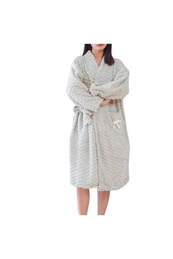 Plus Size Women's Fleece Lined Bathrobe,Long Robes for Women's House Robes,Womens Solid Color Fleece Bathrobe Long Robe with Cloud Thickened Warm for Winter