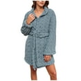 thumbnail image 1 of Agkizg Plus Size Women's Fleece Lined Bathrobe,Long Robes for Women's House Robes,Womens Solid Color Plushs Collar Long Sleeve Double Fleece Short Robe with Belt for Winter Loungewear Sleepwear, 1 of 4