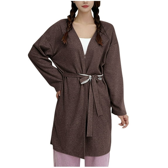 Agkizg Plus Size Women's Fleece Lined Bathrobe,Long Robes for Women's House Robes,Womens Solid Color Velvet Bathrobe Mid Long Robe with Belt Thickened Warm Loungewear for Winter