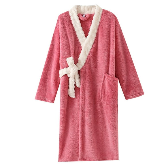 Agkizg Plus Size Women's Fleece Lined Bathrobe,Long Robes for Women's House Robes,Womens Thickened Shu Mian Velvet Bathrobe Bath Gown Loungewear for Winter