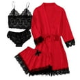 thumbnail image 1 of Agkizg Plus Size Women's Silk Satin Bathrobe,Long Robes for Women's House Robes,Womens Heart Summer 4PC Set Lace Ice Fabric Camisole Dress and Robe Printed Sleepwear Loungewear Wear, 1 of 2