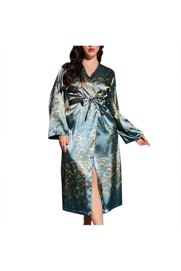 Plus Size Women's Silk Satin Bathrobe,Long Robes for Women's House Robes,Womens Plus Size Casual Stylish Floral Print Satin-Like Robe Comfortable Pajamas Loungewear Wear