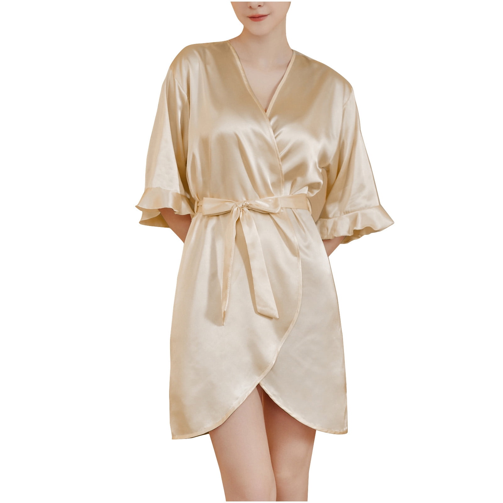 Agkizg Plus Size Women's Silk Satin Bathrobe,Long Robes for Women's ...