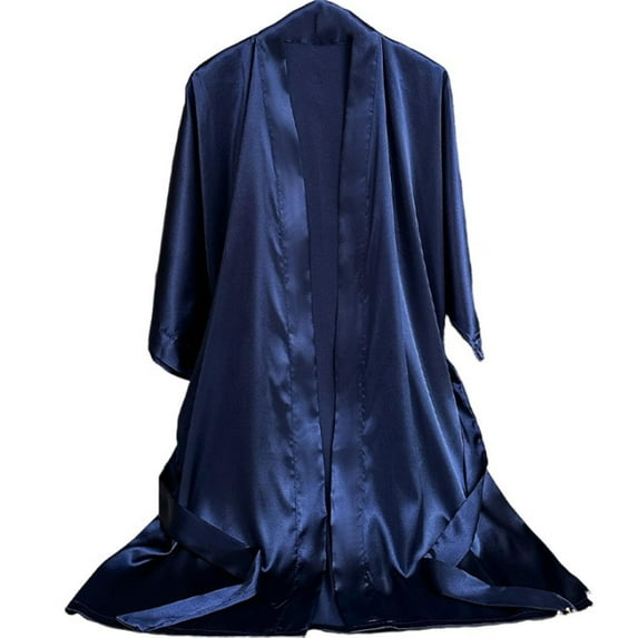 Agkizg Plus Size Women's Silk Satin Bathrobe,Long Robes for Women's House Robes,Womens Solid Color Satin-Like Cardigan Robe 1/2 Sleeve Mid-Length Sleepwear Loungewear Home Wear