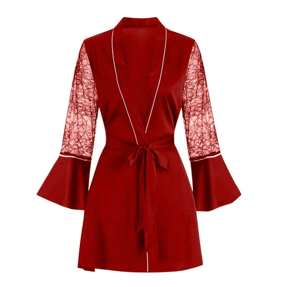 Agkizg Plus Size Women's Silk Satin Bathrobe,Long Robes for Women's House Robes,Womens Solid Color Silk Satin Long Sleeve Robe with Waist Tie Bathrobe Sleepwear Loungewear Home Wear