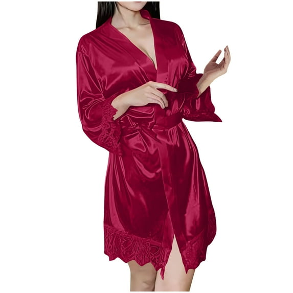Agkizg Plus Size Women's Silk Satin Bathrobe,Long Robes for Women's House Robes,Womens Solid Color Silk Satin Robe with Straps Bathrobe Sleepwear Lightweight Loungewear Home Wear