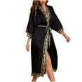thumbnail image 1 of Agkizg Plus Size Women's Silk Satin Bathrobe,Long Robes for Women's House Robes,Womens Vintage Print Satin-Like Cardigan Robe with Straps Bath Sleepwear Loungewear Home Wear, 1 of 4
