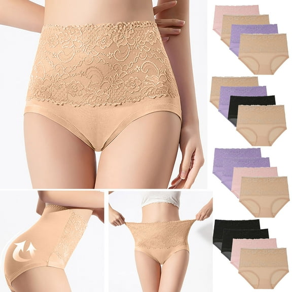 Agkizg Plus Size Womens Panties,Breathable Underwear for 4PC Women Lace High Waisted Body Shaper Shorts Shapewear Panties