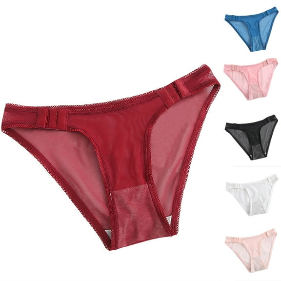 Agkizg Plus Size Womens Panties,Breathable Underwear for Ladies Solid Color Adjustable Low Waist Mesh Transparent Seamless Underwear