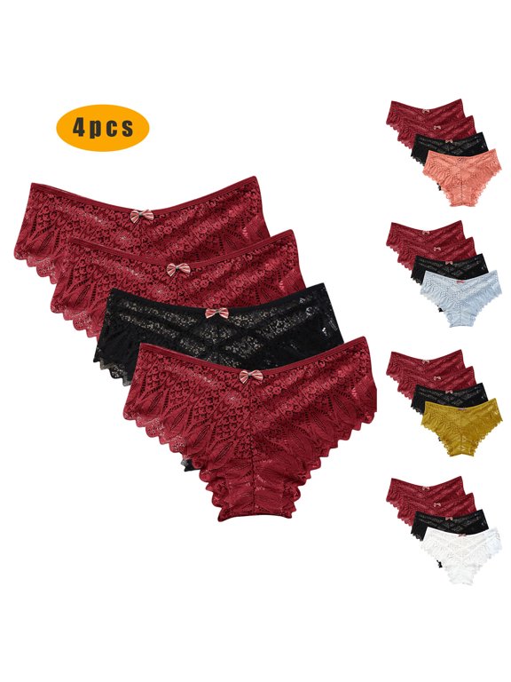 Plus Size Womens Panties,Breathable Underwear for Women Lingerie G-string Lace Briefs Underwear Panties T String Thongs Knick 4pc