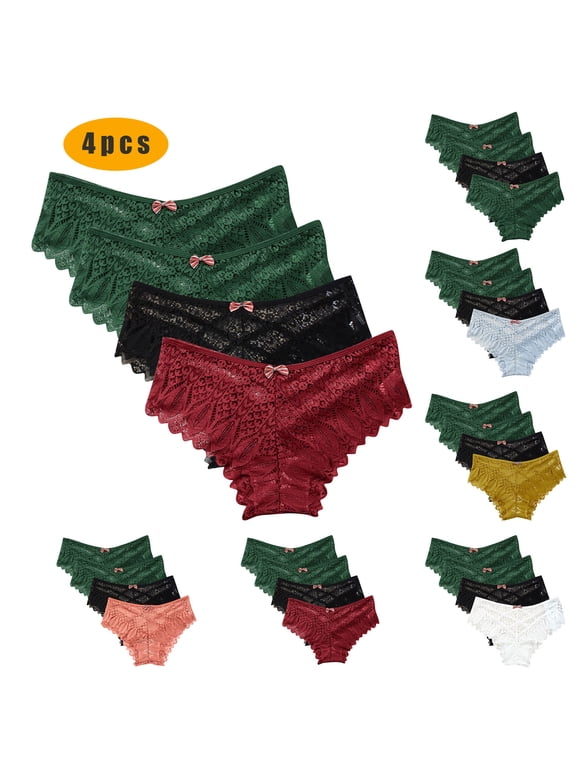 Plus Size Womens Panties,Breathable Underwear for Women Lingerie G-string Lace Briefs Underwear Panties T String Thongs Knick 4pc