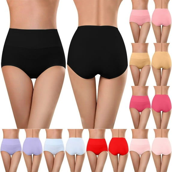 Agkizg Plus Size Womens Panties,Breathable Underwear for Womens Underwear Soft High Waist Breathable Solid Color Briefs Panties for Women