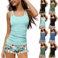 thumbnail image 1 of Agkizg Print Adjustable Strap Tank Two Piece Swimsuit Set With Removable Pads Crew Neck for Surfing Beach Summer Activities Swimsuits (Girl or Girl Plus),Sizes 7-16 Years, 1 of 6