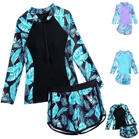 Agkizg Rashed Guard Bathing Suits Print Two Piece Long Sleeve Shorts ...