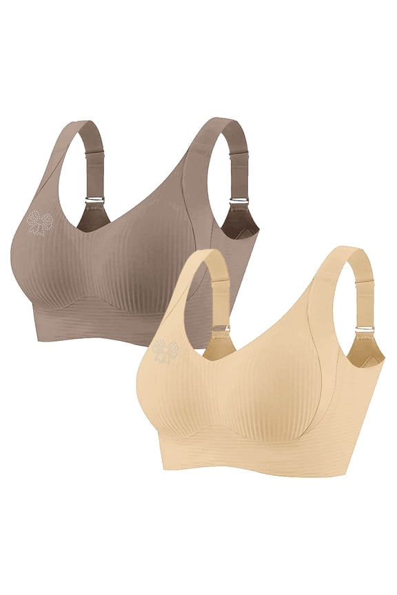 Rhinestone Sports Bra Wireless Soft Stretch Breathable Active Wear and Everyday Casual Bralette,2-Pack (Women's or Women's Plus)