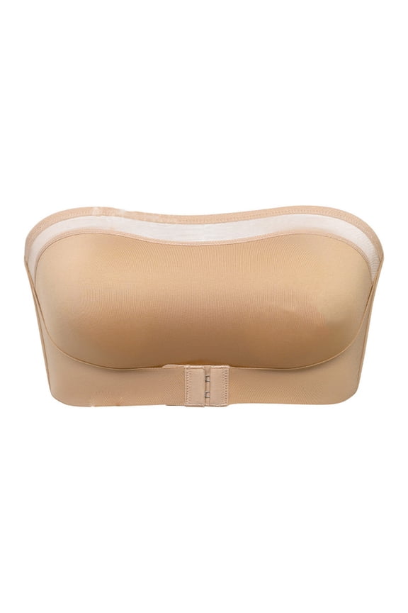 Sheer Mesh Strapless Bandeau Bra,High Stretch Wireless Front Closure Bra,Side Smoothing Push Up Off-the-Shoulder Bra (Women's or Women's Plus)
