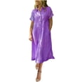 thumbnail image 1 of Agkizg Short Sleeve Collared Shirt Dress Button Front Striped Print Casual Summer Midi Dress (Women's or Women's Plus),Sizes M, 1 of 5
