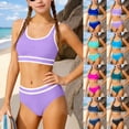 thumbnail image 1 of Agkizg Solid Color Sleeveless Tank Two Piece Swimsuit Set With Removable Pads Crew Neck for Summer Swimming Activities Swimsuits (Girl or Girl Plus),Sizes 7-16 Years, 1 of 6