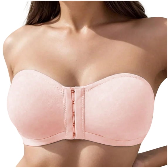 Agkizg Solid Color Strapless Wireless Bandeau,Front Closure Invisible Bra,Seamless Stretchy Comfortable Bra for Party and Daily Wear (Women's or Women's Plus)