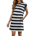 thumbnail image 1 of Agkizg Striped Short Sleeve Dress Crewneck Solid Color Casual Summer Relaxed Midi Dress (Women's or Women's Plus),Sizes S, 1 of 5