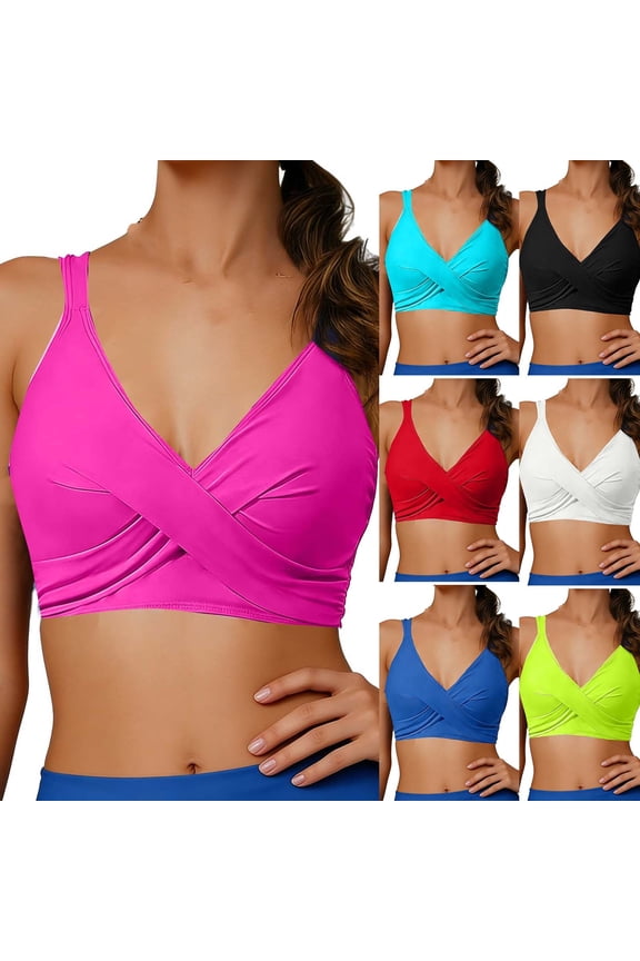 Stylish Slim Fitting Bikini Top,Elegant Vacation Swim Top with Built-in Bra Pads,Adjustable Straps Bathing Suits Top (Women's)