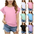 thumbnail image 1 of Agkizg Summer Girls Casual Tops Fashion Short Sleeve Tops Round Neck Solid Color T Shirts Loose Fitting Cute Kids Clothes Tops, 1 of 4