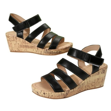 Agkizg Summer Wedge Sandals for Women Open Toe Thick Soles Slide Sandals Casual Slippers Beach Sandals Comfortable Shoes Black, Size 5.5
