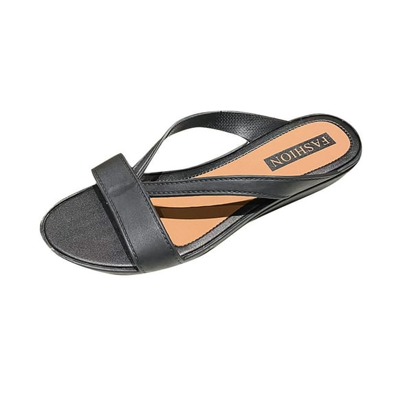 Agkizg Summer Wedge Sandals for Women Open Toe Thick Soles Slide Sandals Casual Slippers Beach Sandals Comfortable Shoes Black, Size 6.5
