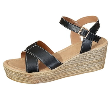 Agkizg Summer Wedge Sandals for Women Open Toe Thick Soles Slide Sandals Casual Slippers Beach Sandals Comfortable Shoes Black, Size 6