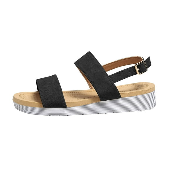 Agkizg Summer Wedge Sandals for Women Open Toe Thick Soles Slide Sandals Casual Slippers Beach Sandals Comfortable Shoes Black, Size 7.5